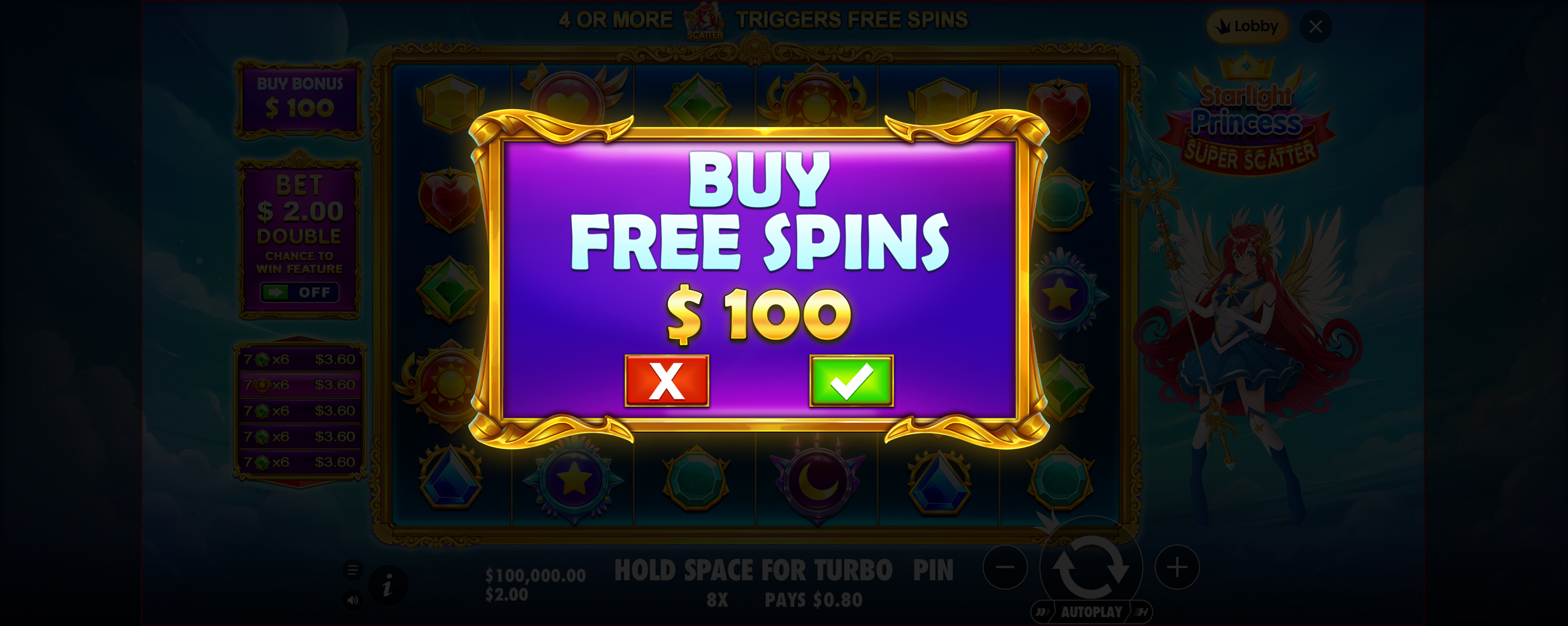 Starlight Princess Super Scatter - Buy bonus 1