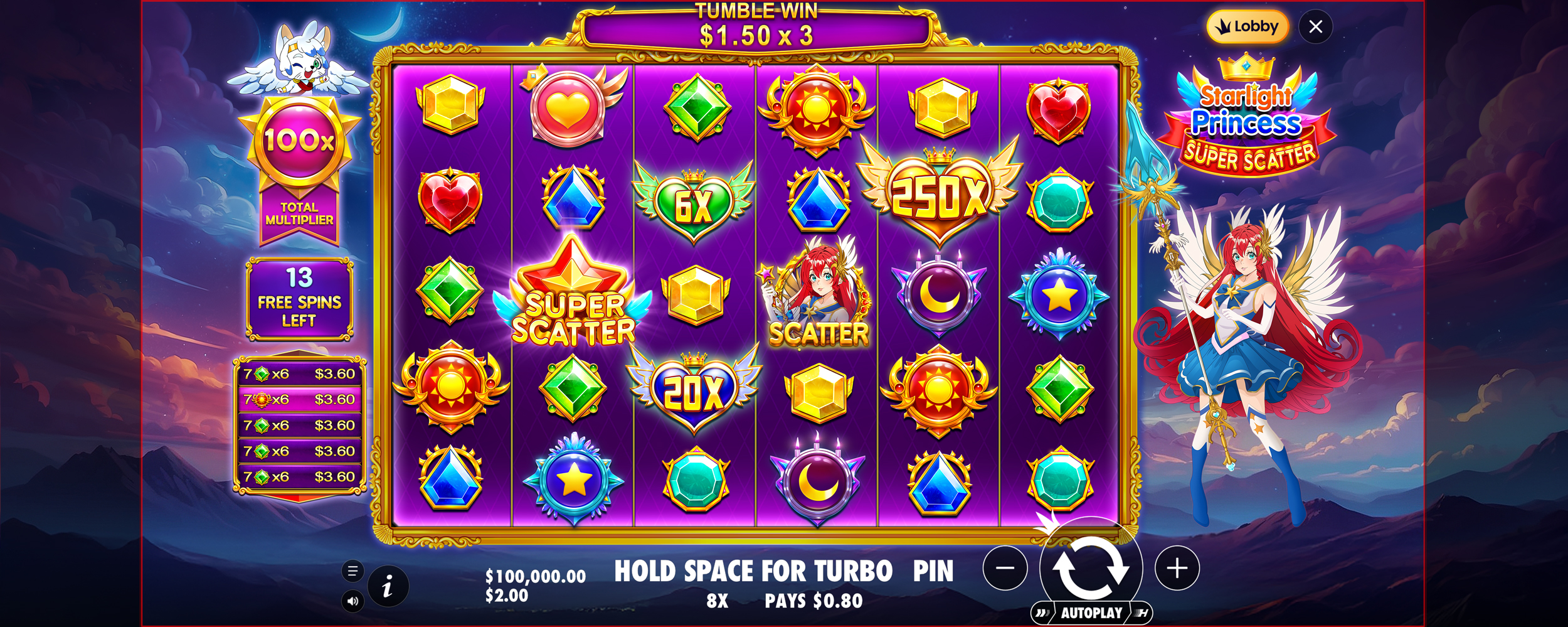 Starlight Princess - Free spins 18
