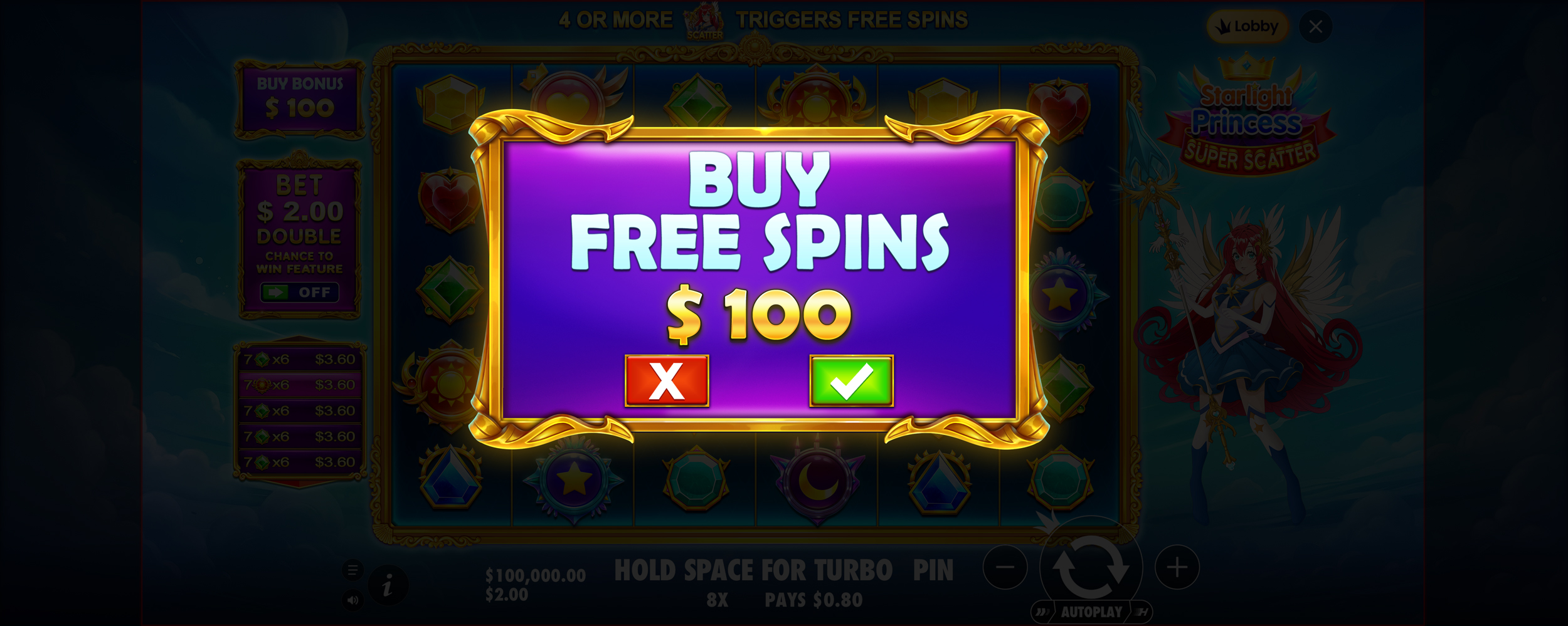 Starlight Princess - Buy bonus 2