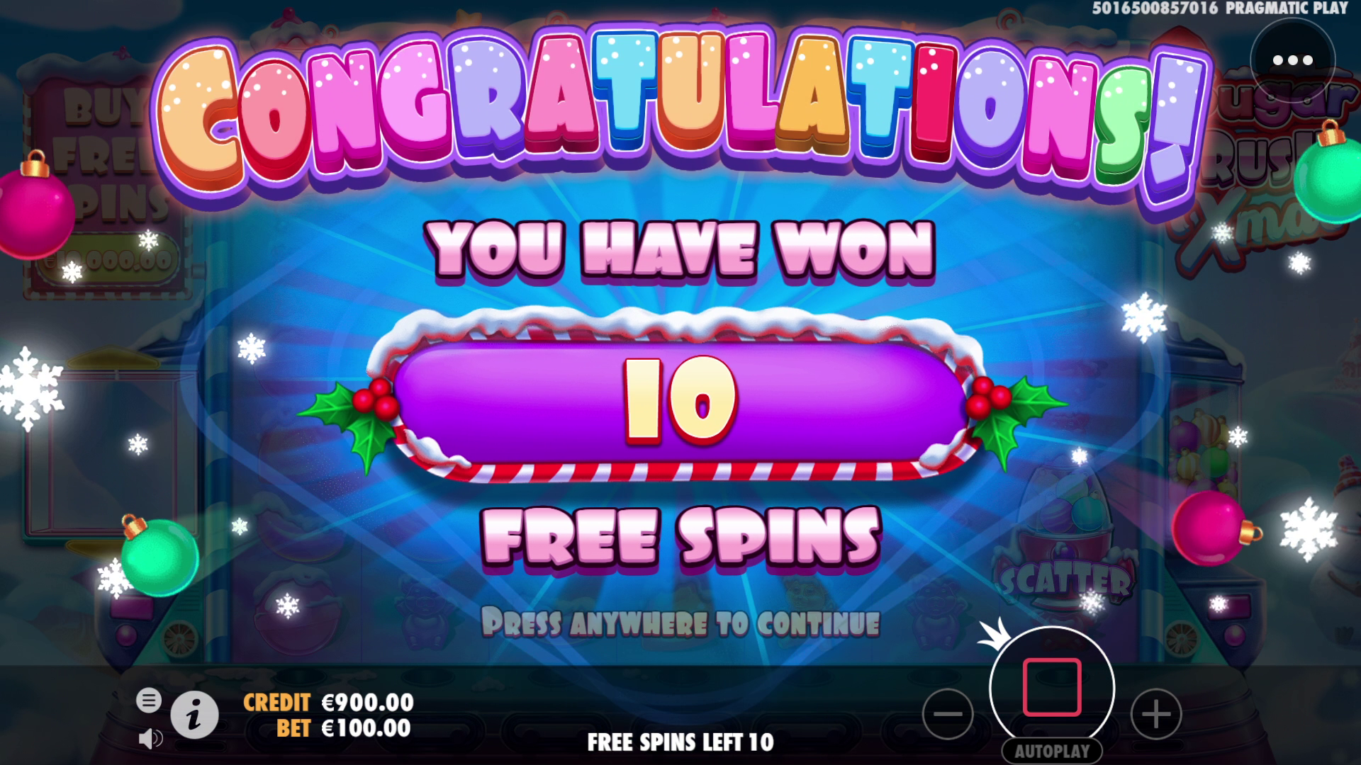Sugar Rush Xmas - Free spins bonus